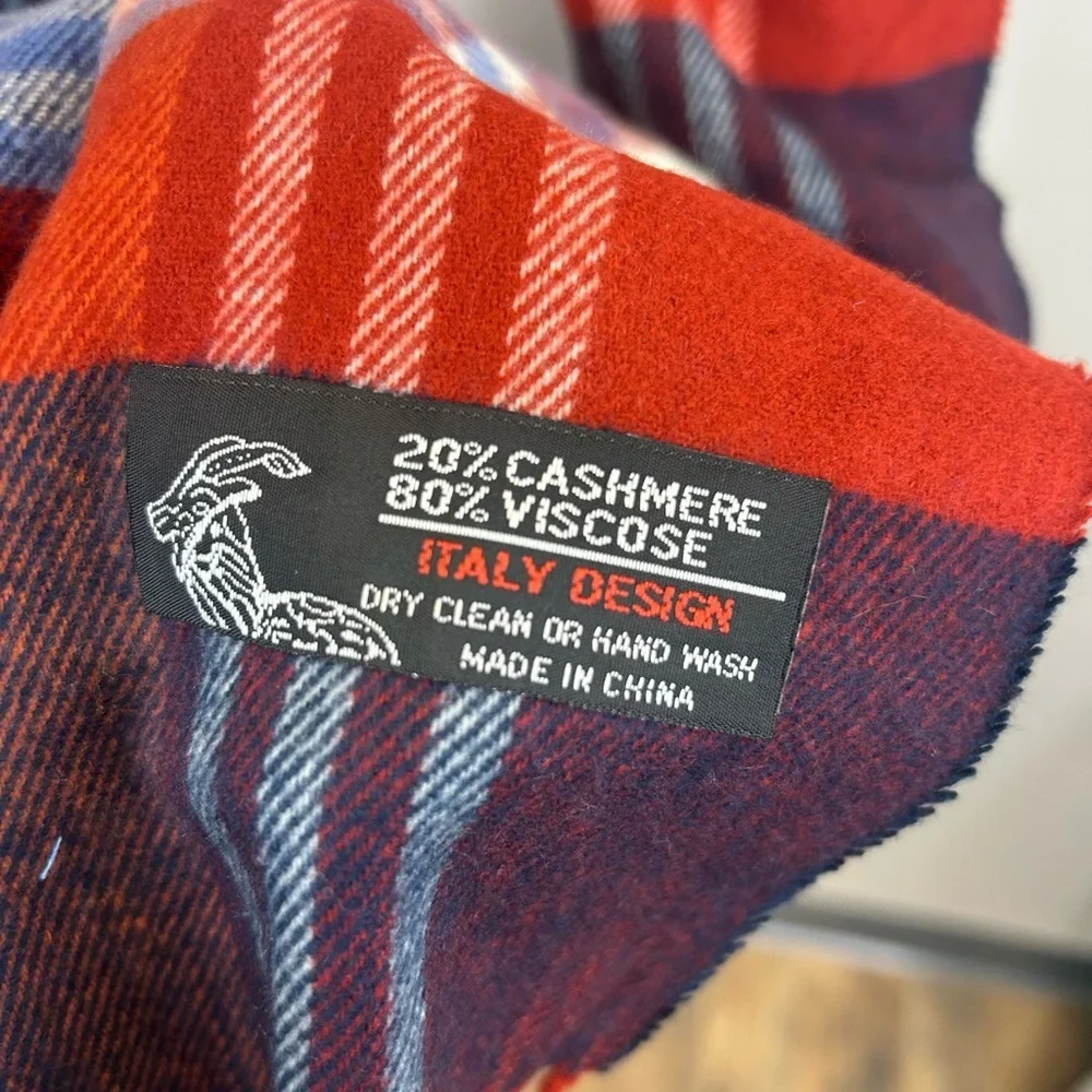 Italy Design Cashmere Blend Colorful Plaid Scarf Fringe Soft Heritage Classic
